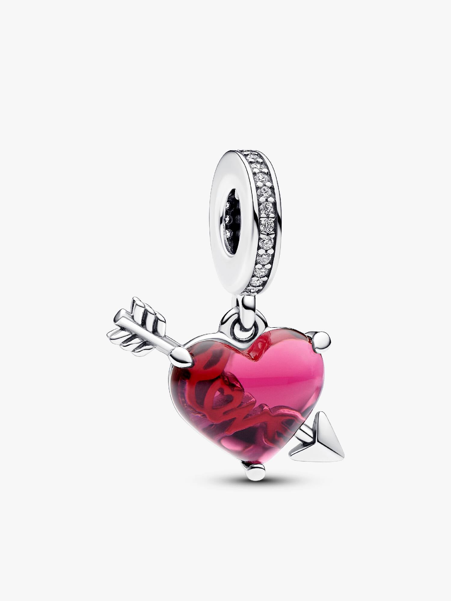 Kırmızı Kalp ve Ok Murano Cam Sallantılı Charm