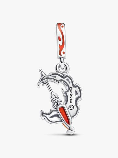 Honor of Kings spear sterling silver dangle with clear cubic zirconia, orange lab-created opal, orange and transparent red enamel