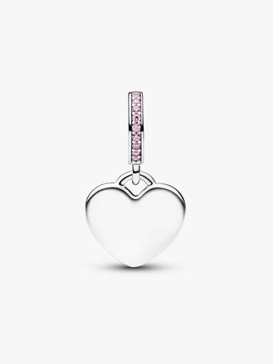 İşleme Yapılabilir Kalp Pembe Taşlı Sallantılı Charm