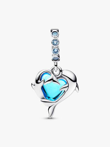 Mavi Murano Camı Yunuslar Sallantılı Charm