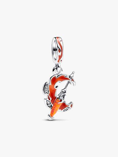 Honor of Kings spear sterling silver dangle with clear cubic zirconia, orange lab-created opal, orange and transparent red enamel