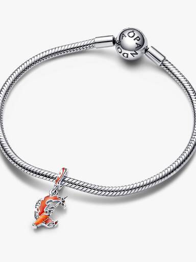 Honor of Kings spear sterling silver dangle with clear cubic zirconia, orange lab-created opal, orange and transparent red enamel