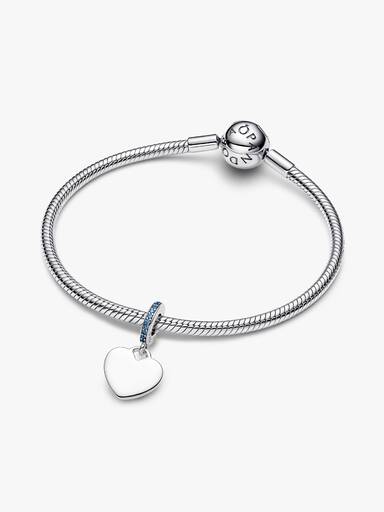 İşleme Yapılabilir Kalp Mavi Taşlı Sallantılı Charm