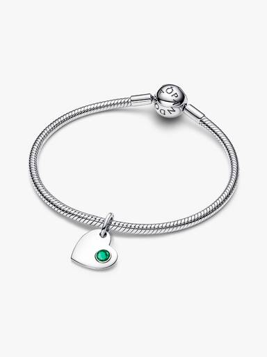 Mayıs İşleme Yapılabilir Kalp Yeşil Taşlı Sallantılı Charm