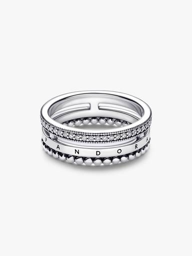 Pandora Signature Logo Pavé ve Boncuklu Yüzük