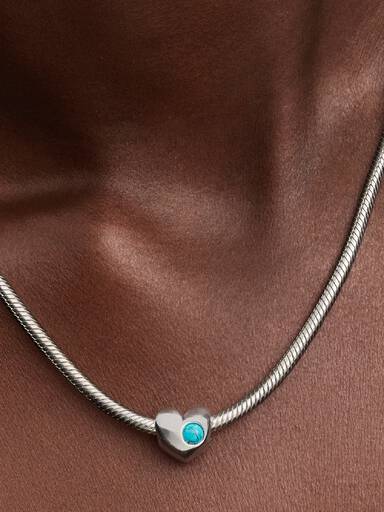 Özel Baskı Yapılabilir Turkuaz Mavi Taşlı Kalp Charm