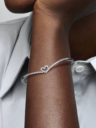 Işıltılı Dilek Kalp Bangle Bileklik
