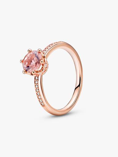 Pembe Işıltılı Taç Tektaş Yüzük