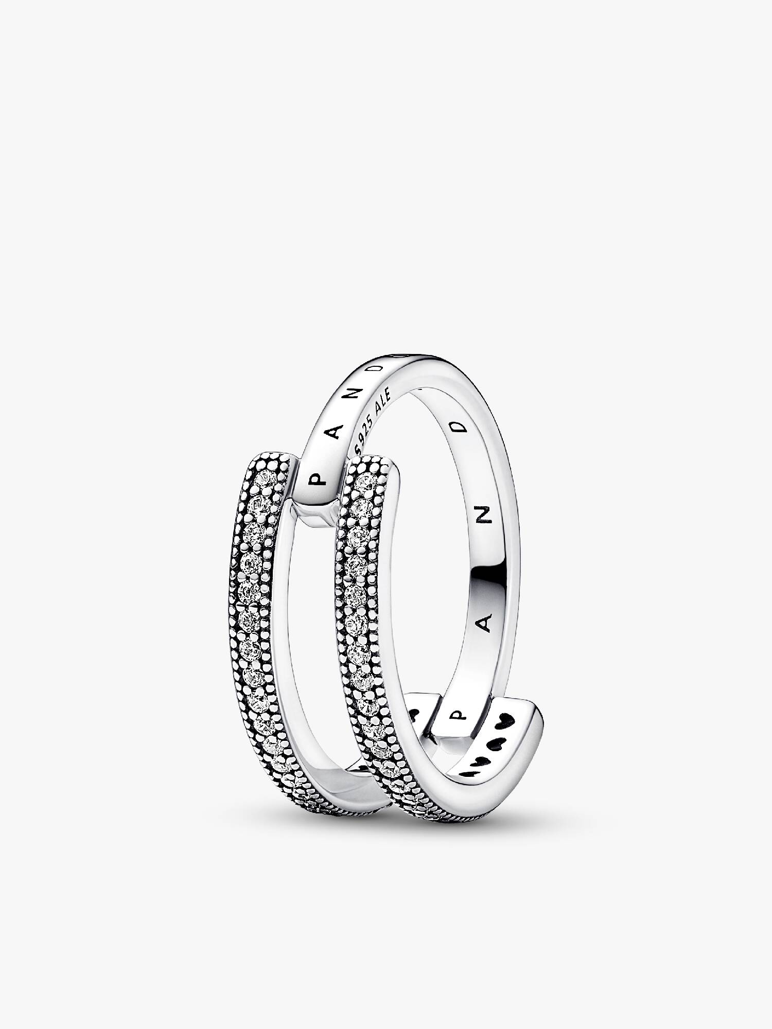 Pandora Signature Logo ve Pavé Çift Şerit Yüzük