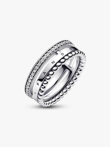 Pandora Signature Logo Pavé ve Boncuklu Yüzük