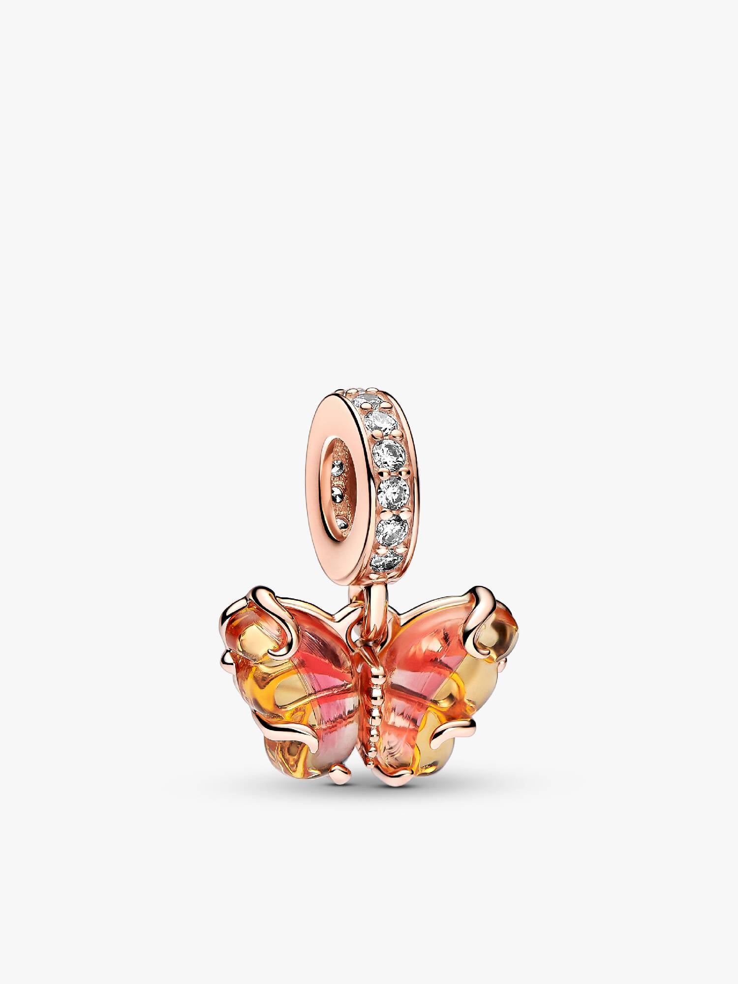 Pembe ve Sarı Murano Camı Kelebek Sallantılı Charm