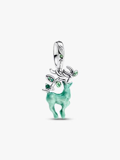 Honor of Kings deer sterling silver dangle with royal green, fern green crystal and glow in the dark green enamel