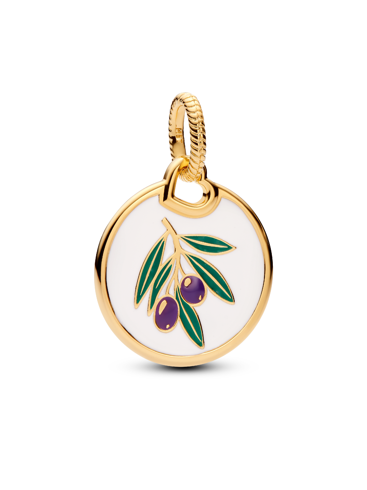 Olive 14k gold-plated dangle with purple, green and white enamel