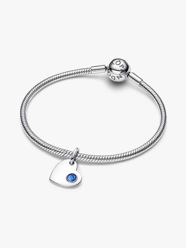 Eylül İşleme Yapılabilir Kalp Mavi Taşlı Sallantılı Charm