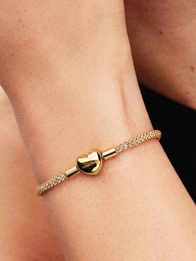 Kalp Klipsli Işıltılı Örgü Bileklik