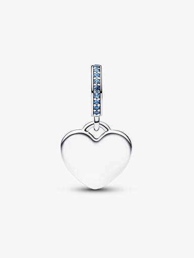 İşleme Yapılabilir Kalp Mavi Taşlı Sallantılı Charm
