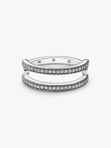Pandora Signature Logo ve Pavé Çift Şerit Yüzük