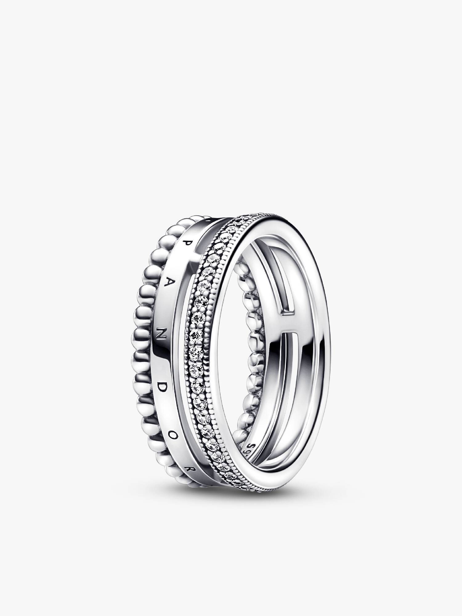 Pandora Signature Logo Pavé ve Boncuklu Yüzük