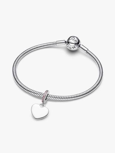 İşleme Yapılabilir Kalp Pembe Taşlı Sallantılı Charm