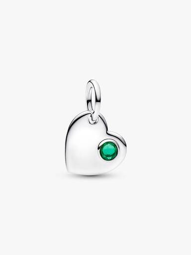 Mayıs İşleme Yapılabilir Kalp Yeşil Taşlı Sallantılı Charm