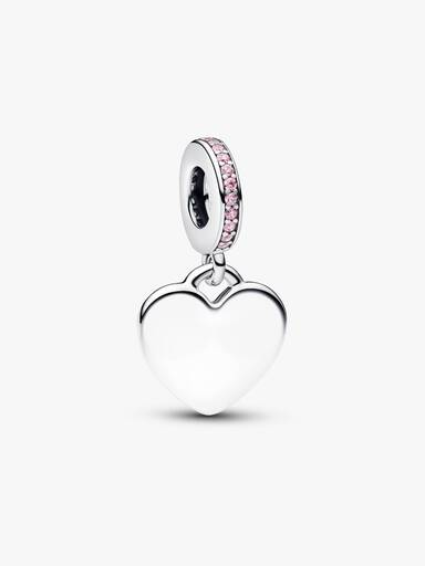 İşleme Yapılabilir Kalp Pembe Taşlı Sallantılı Charm