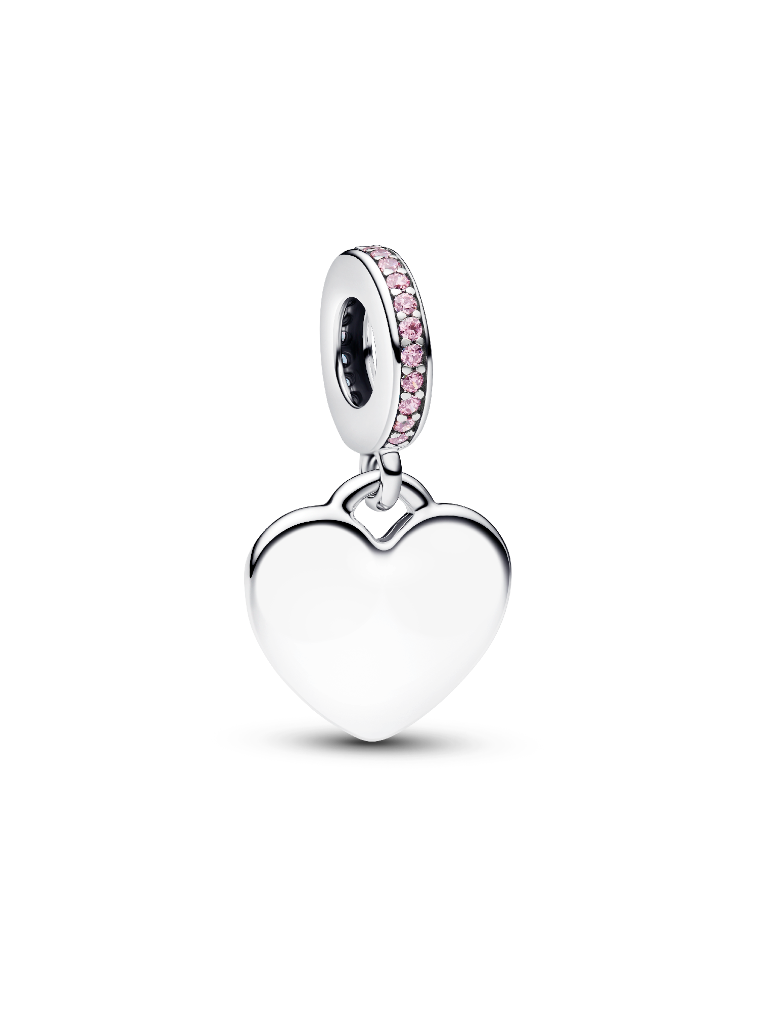 İşleme Yapılabilir Kalp Pembe Taşlı Sallantılı Charm