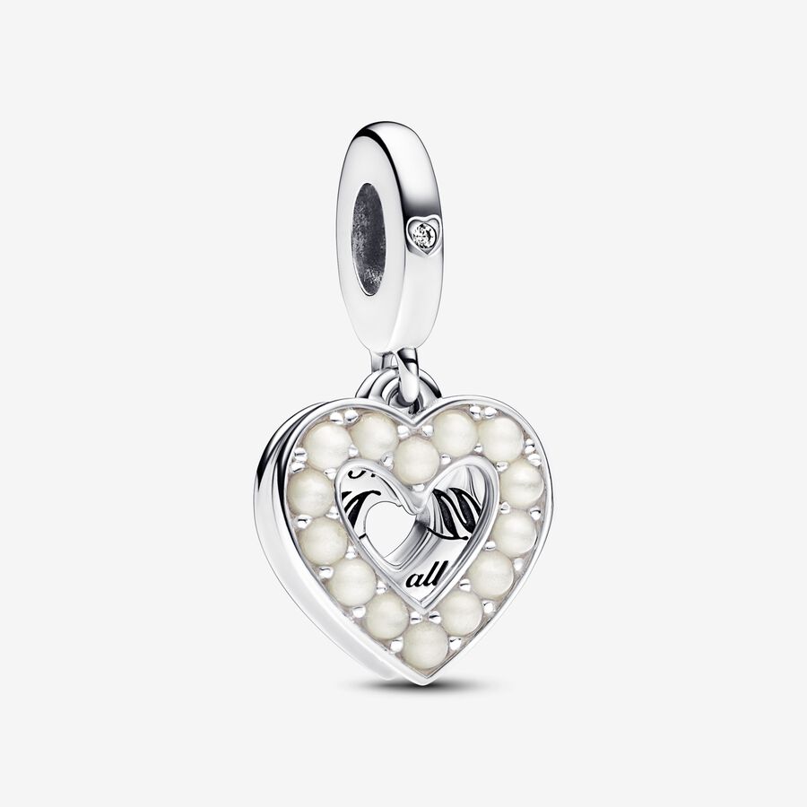 Sedefli Beyaz Kalp Çift Sallantılı Charm image number 0