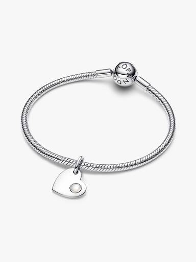 Haziran İşleme Yapılabilir Kalp Beyaz Taşlı Sallantılı Charm