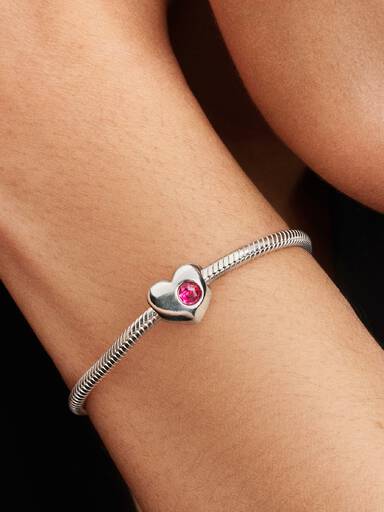 Özel Baskı Yapılabilir Pembe Taşlı Kalp Charm