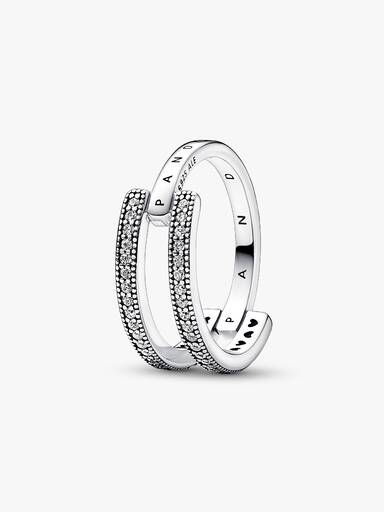 Pandora Signature Logo ve Pavé Çift Şerit Yüzük