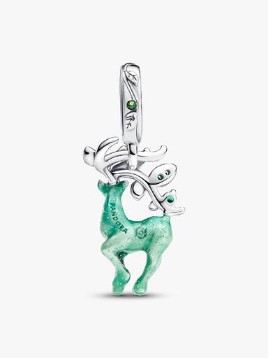 Honor of Kings deer sterling silver dangle with royal green, fern green crystal and glow in the dark green enamel