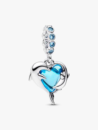 Mavi Murano Camı Yunuslar Sallantılı Charm