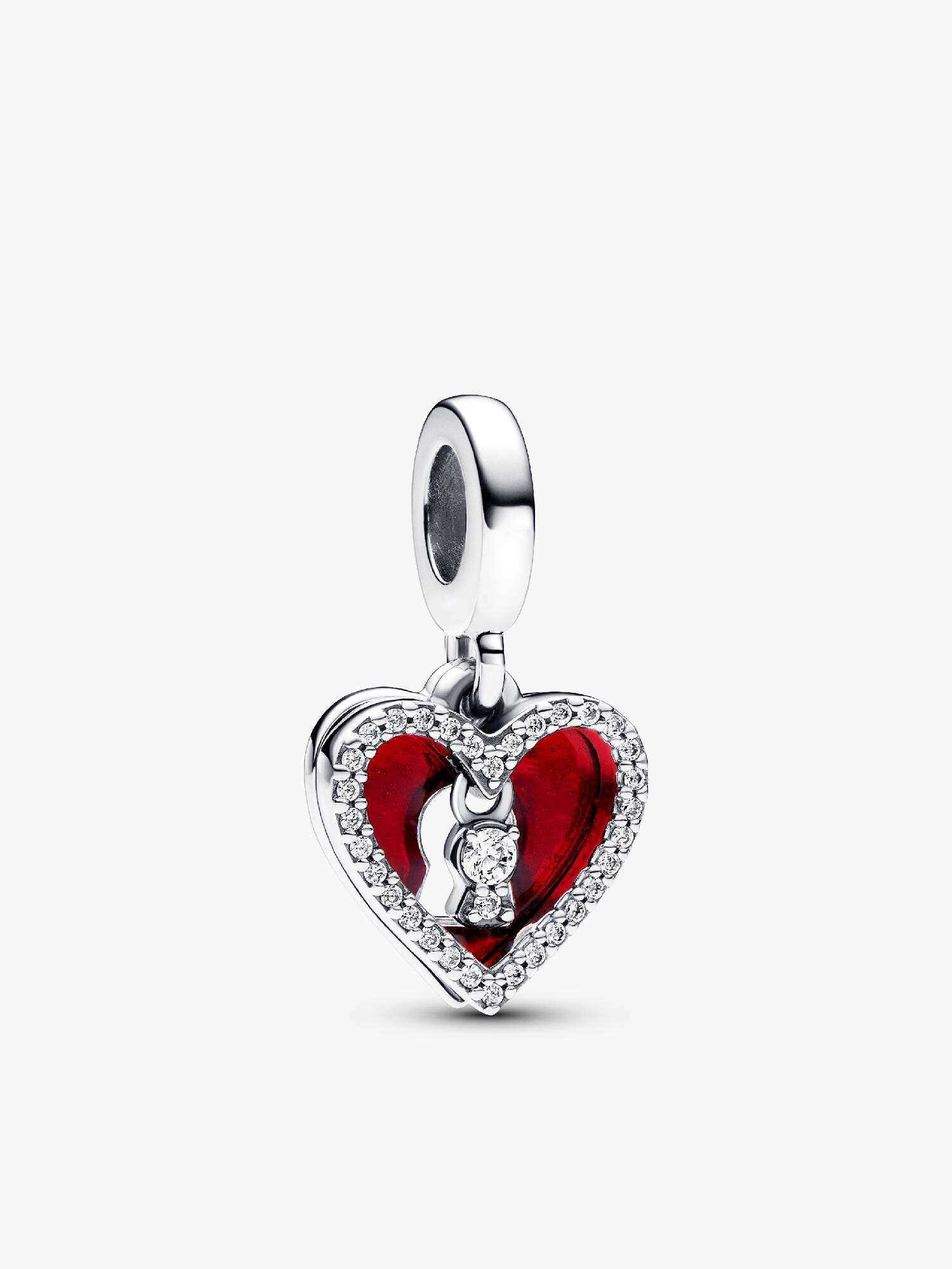 Kırmızı Kalp ve Anahtar Deliği Çift Sallantılı Charm