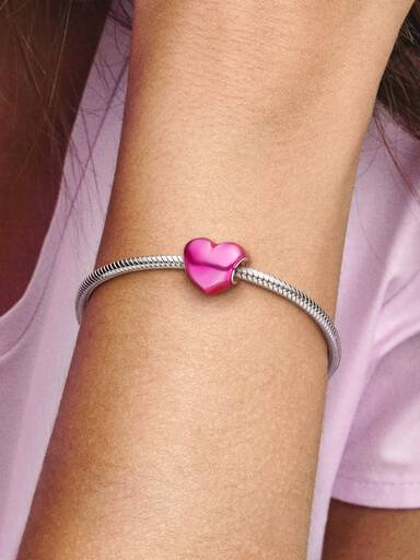 Metalik Pembe Kalp Charm