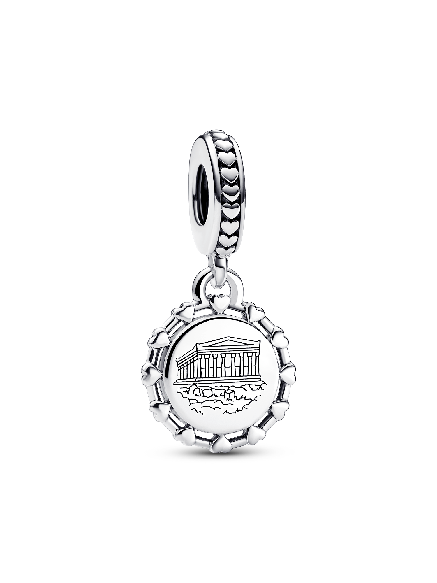 Pathenon and dove sterling silver dangle