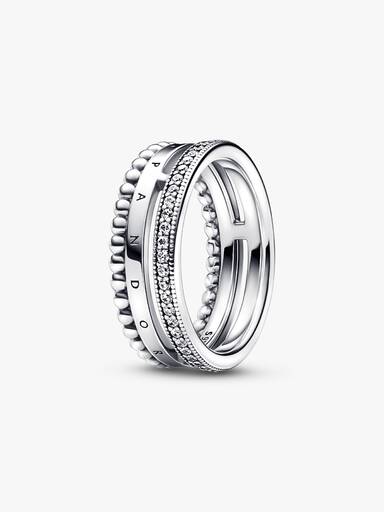 Pandora Signature Logo Pavé ve Boncuklu Yüzük