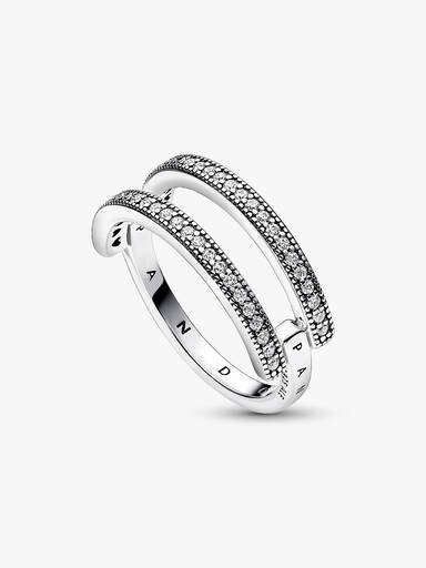 Pandora Signature Logo ve Pavé Çift Şerit Yüzük