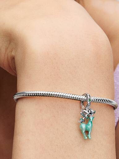 Honor of Kings deer sterling silver dangle with royal green, fern green crystal and glow in the dark green enamel