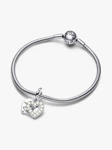 Sedefli Beyaz Kalp Çift Sallantılı Charm
