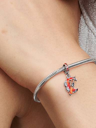 Honor of Kings spear sterling silver dangle with clear cubic zirconia, orange lab-created opal, orange and transparent red enamel