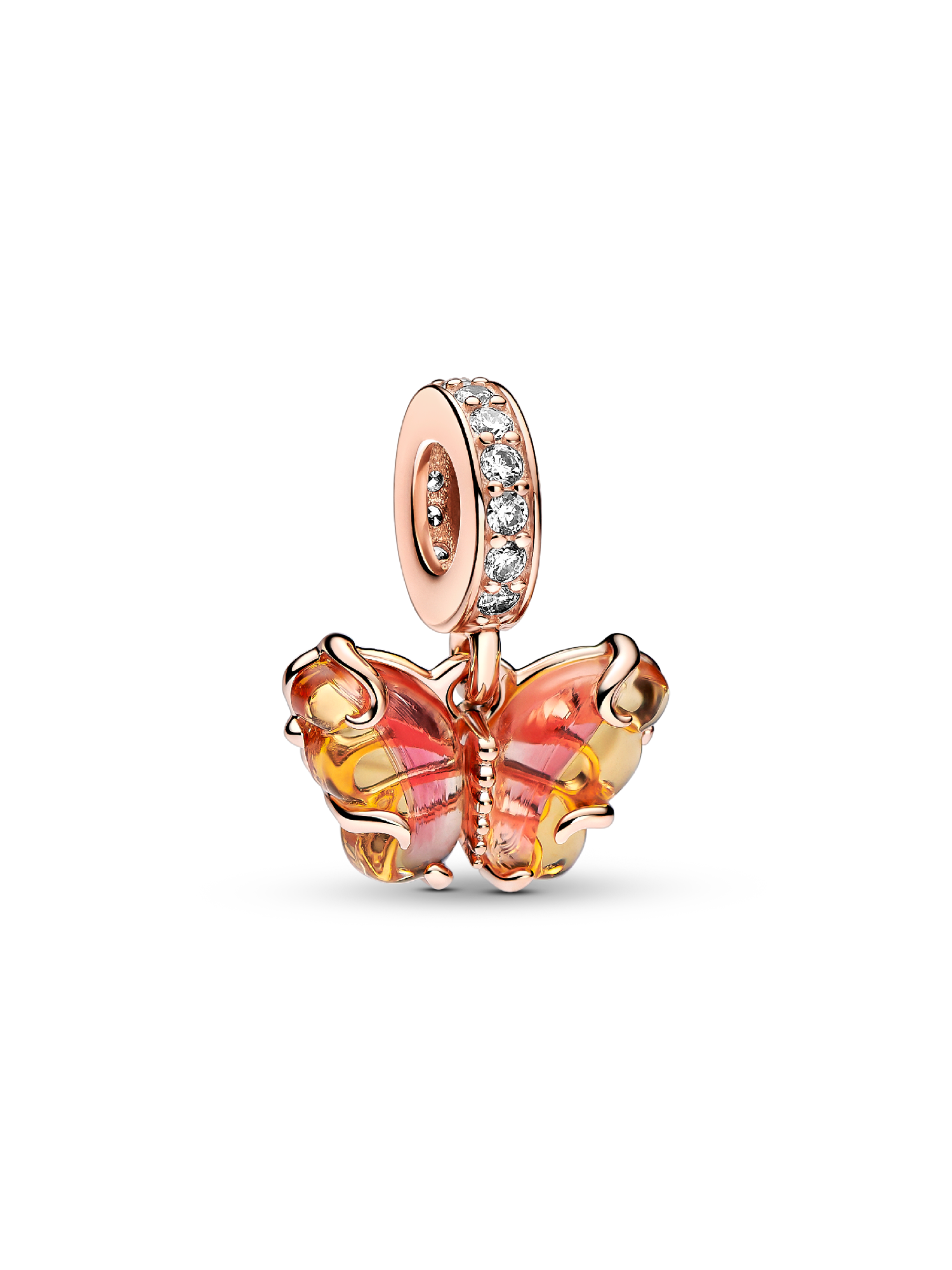 Pembe ve Sarı Murano Camı Kelebek Sallantılı Charm