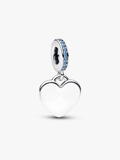 İşleme Yapılabilir Kalp Mavi Taşlı Sallantılı Charm