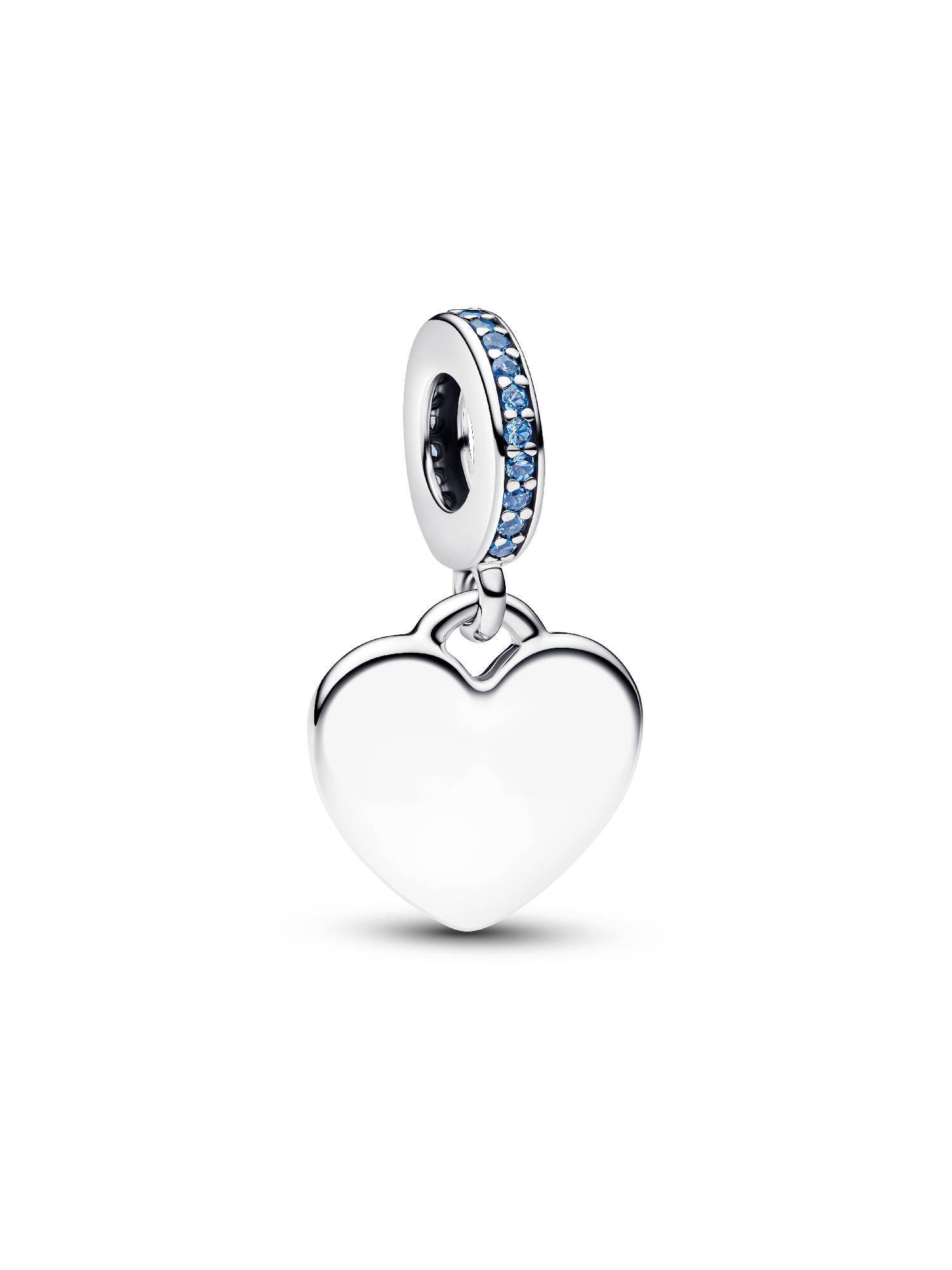 İşleme Yapılabilir Kalp Mavi Taşlı Sallantılı Charm